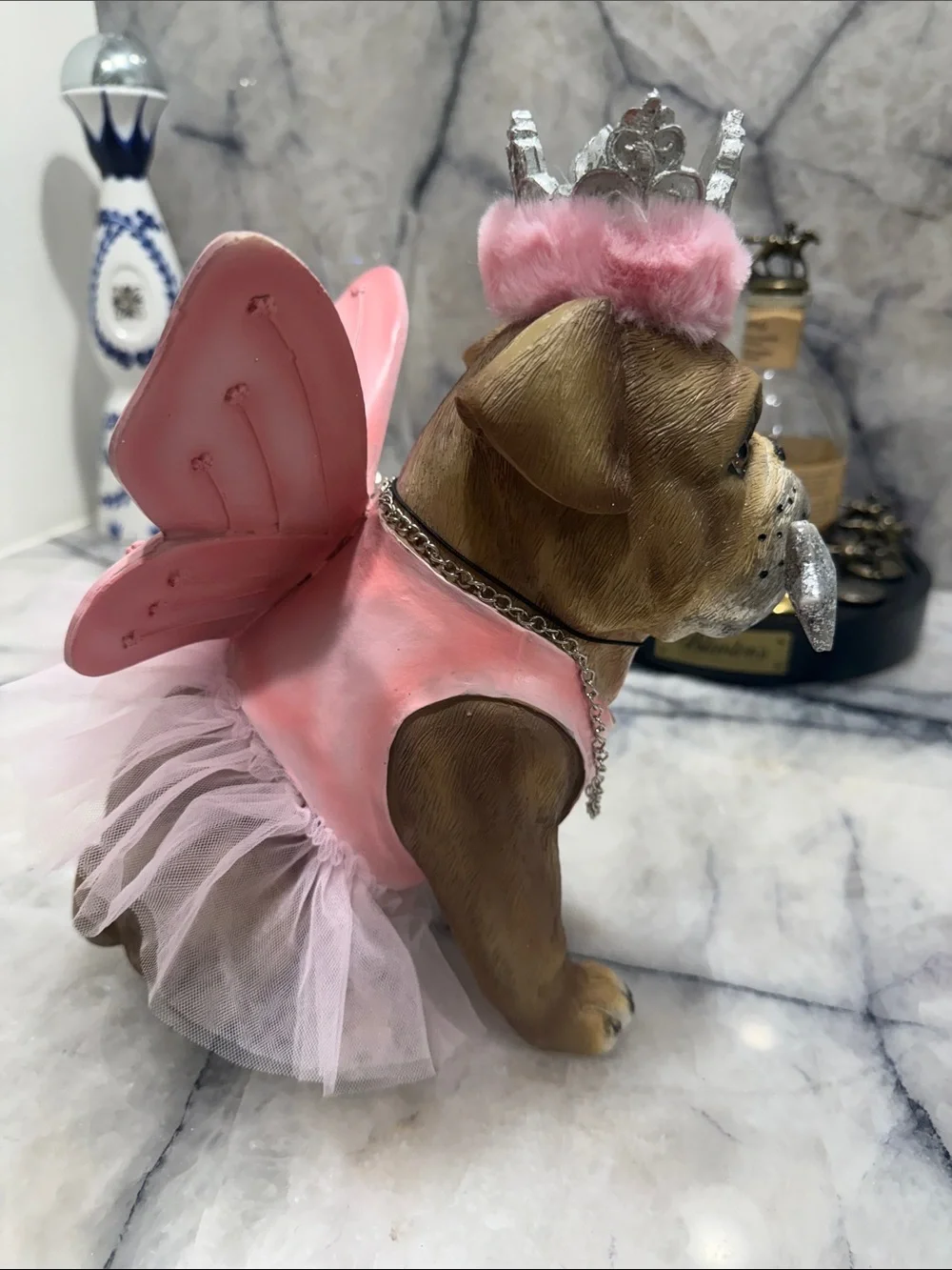 Adorable English Bulldog Princess Fairy Figurine Decor